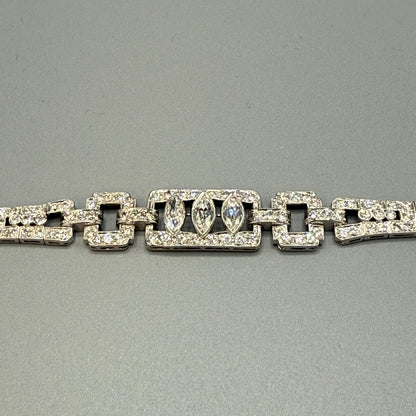 Estate Diamond Tennis Bracelet with Three Marquise Center Stones in Platinum