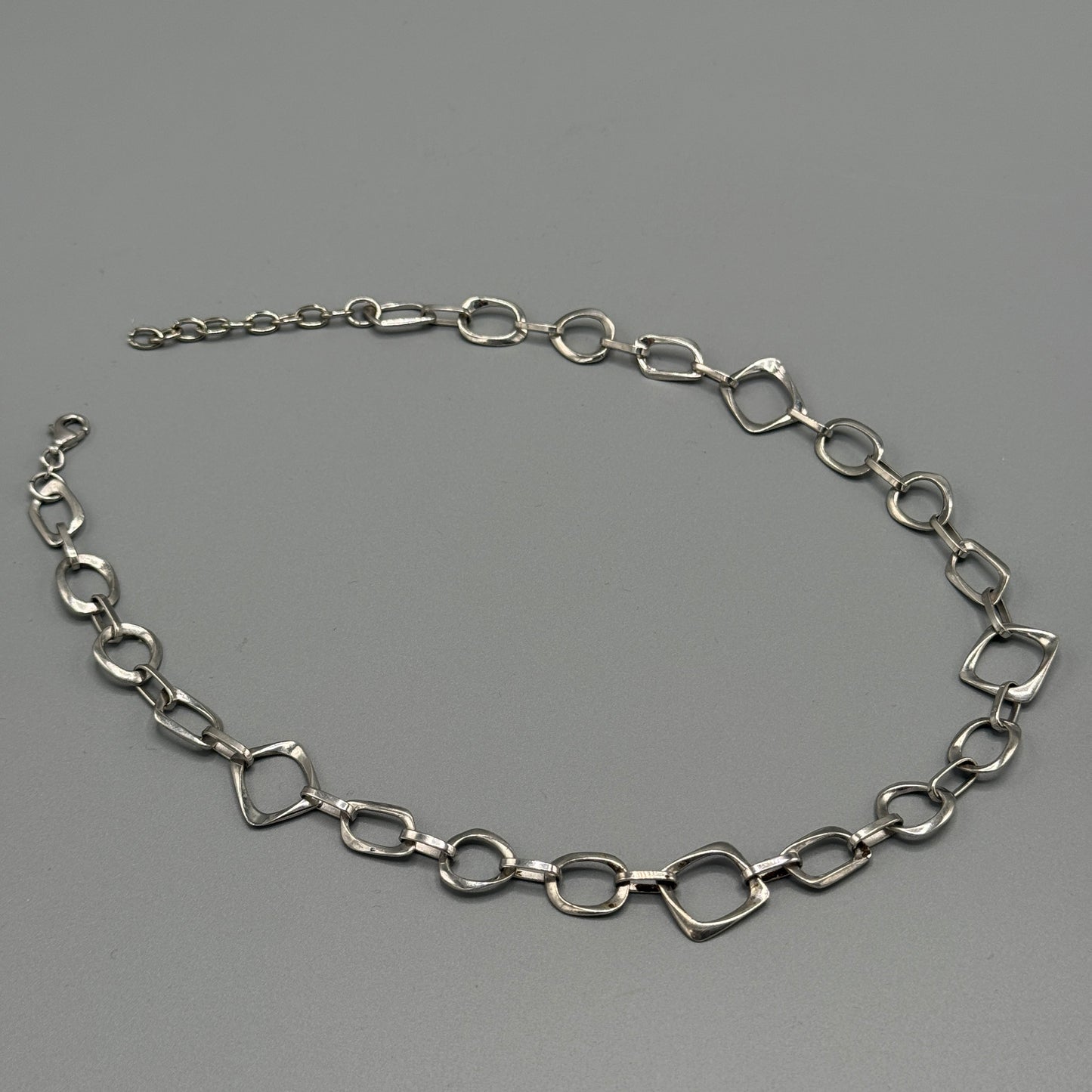 Estate Sterling Silver Geometric Link Chain Necklace