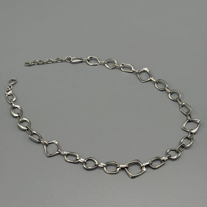Estate Sterling Silver Geometric Link Chain Necklace