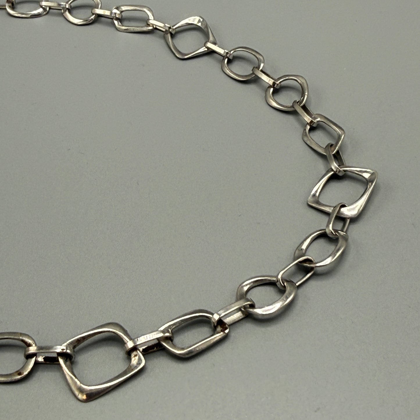 Estate Sterling Silver Geometric Link Chain Necklace