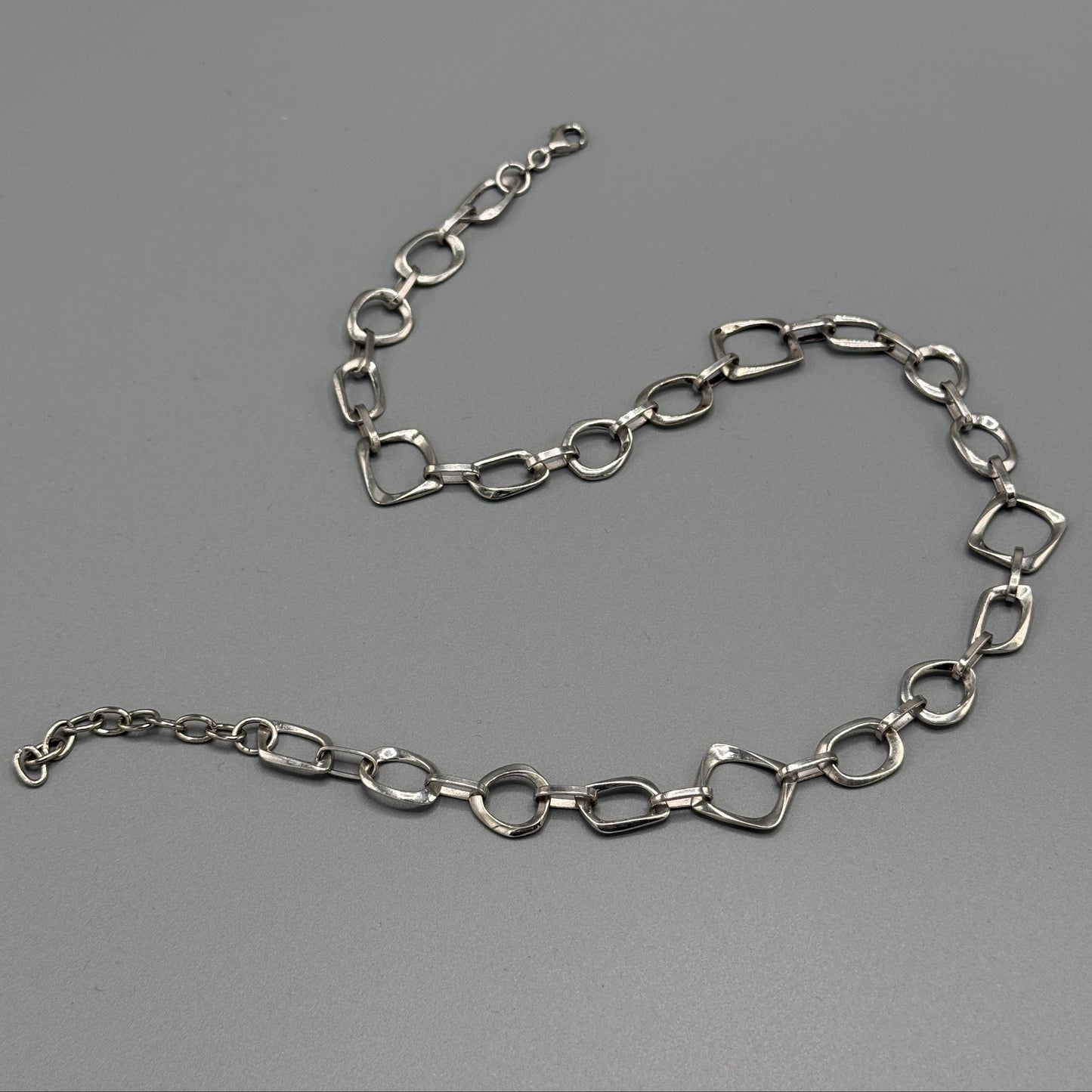 Estate Sterling Silver Geometric Link Chain Necklace
