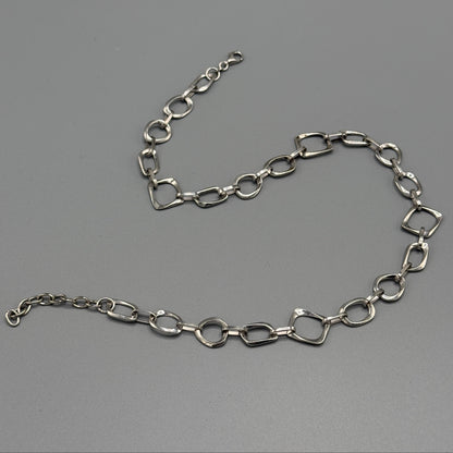 Estate Sterling Silver Geometric Link Chain Necklace