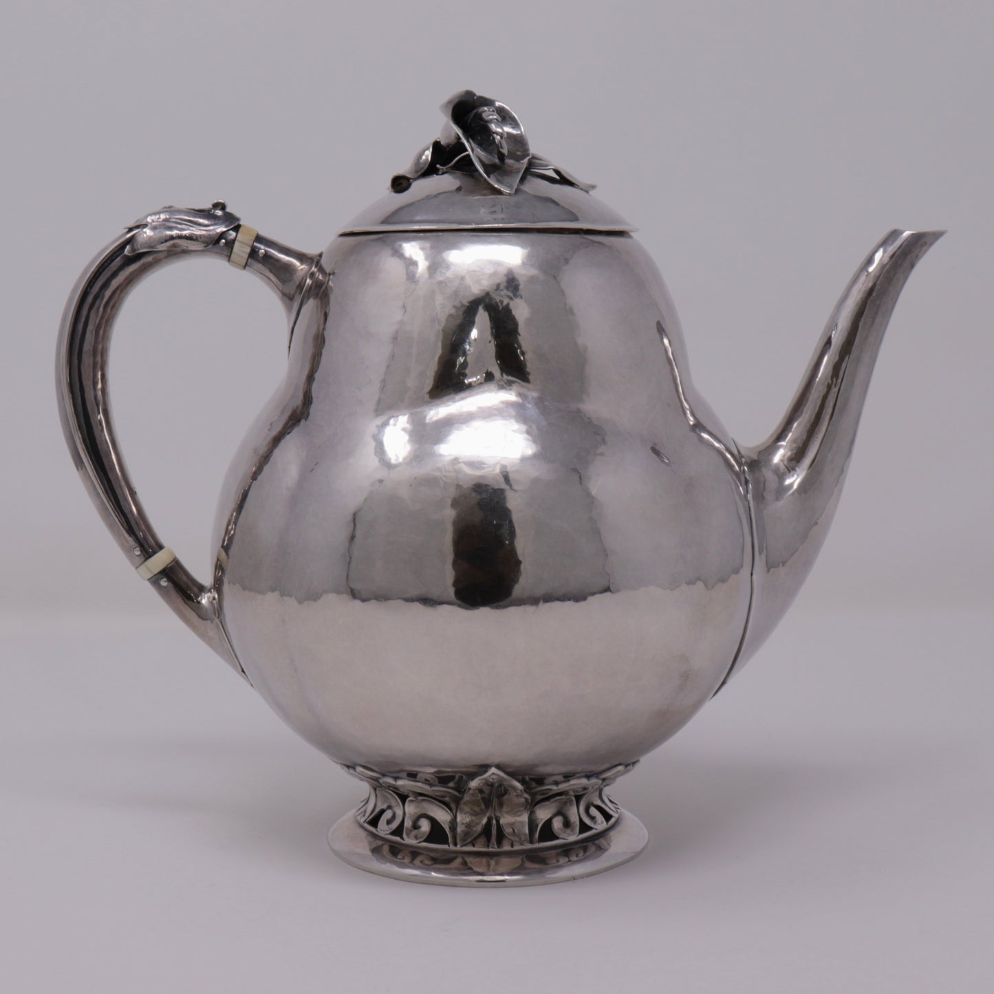 Estate Peer Smed Handwrought Sterling Silver Large Teapot with Jack and the Pulpit Motif