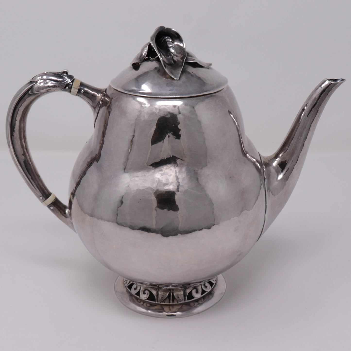 Estate Peer Smed Handwrought Sterling Silver Large Teapot with Jack and the Pulpit Motif