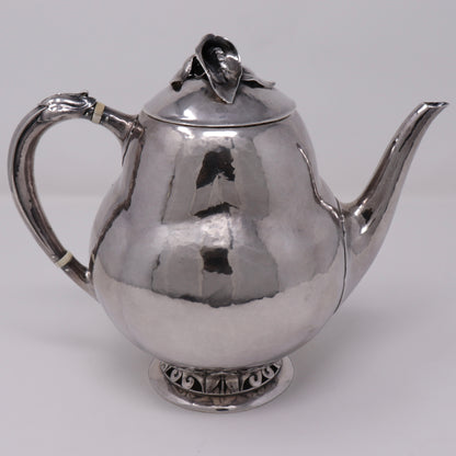 Estate Peer Smed Handwrought Sterling Silver Large Teapot with Jack and the Pulpit Motif