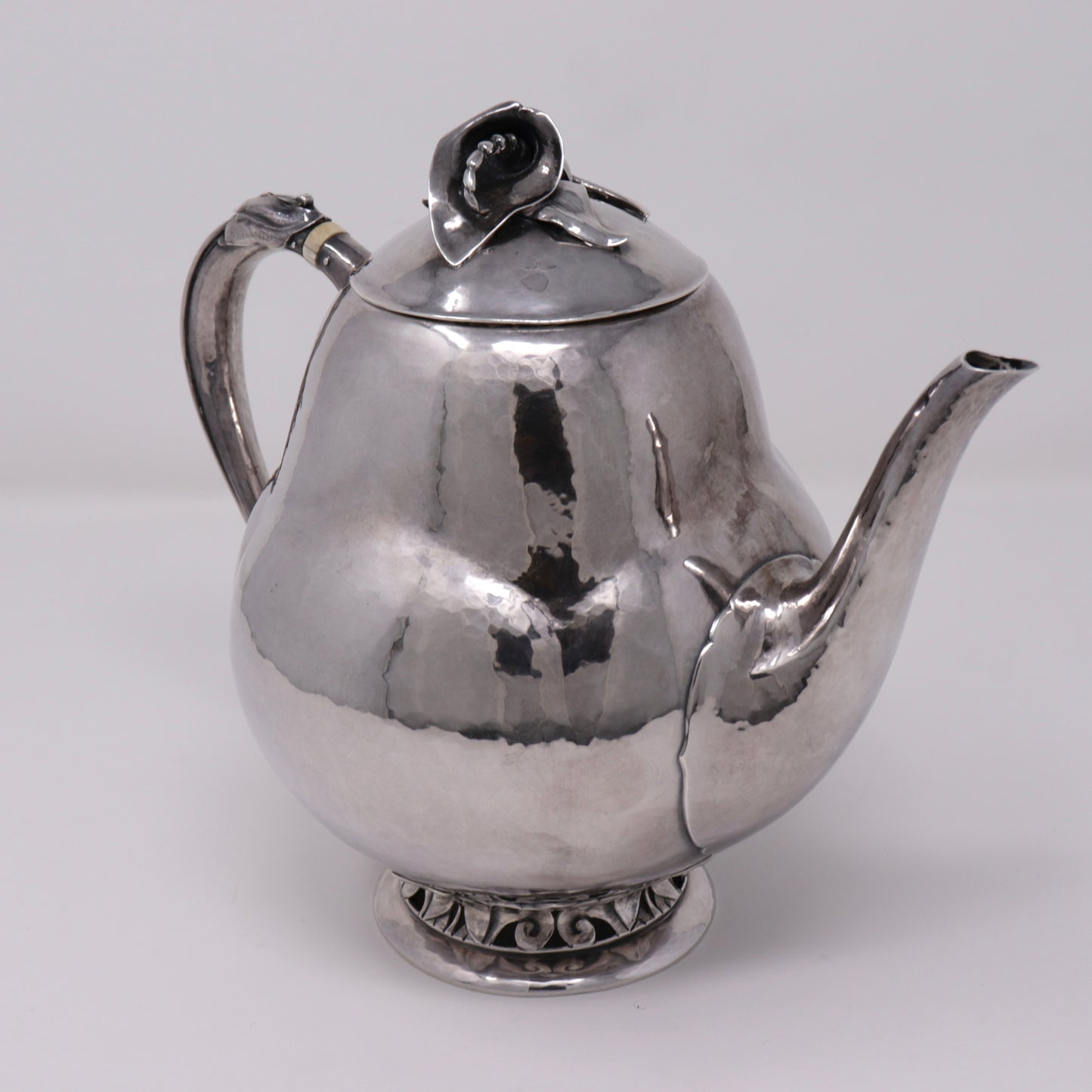 Estate Peer Smed Handwrought Sterling Silver Large Teapot with Jack and the Pulpit Motif