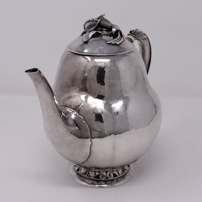 Estate Peer Smed Handwrought Sterling Silver Large Teapot with Jack and the Pulpit Motif