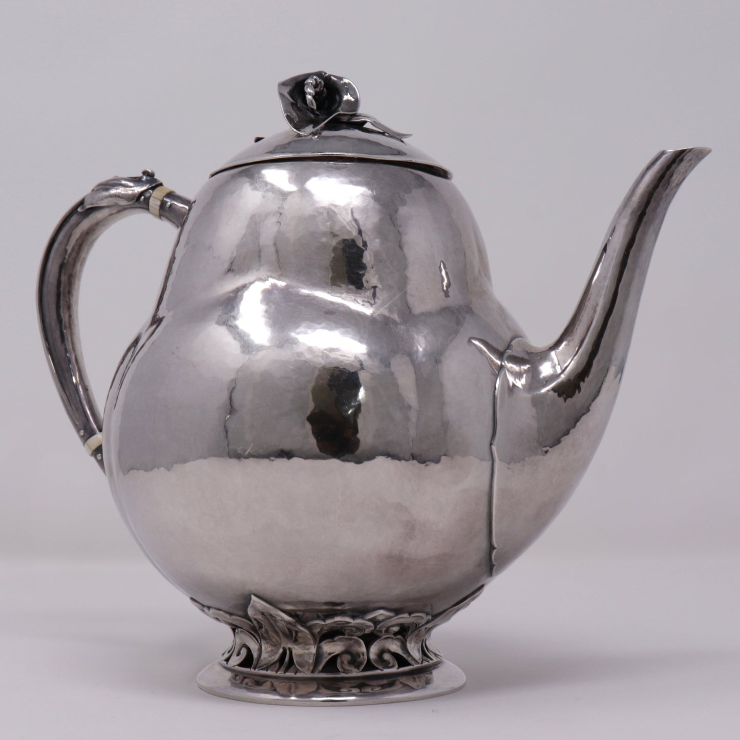 Estate Peer Smed Handwrought Sterling Silver Large Teapot with Jack and the Pulpit Motif