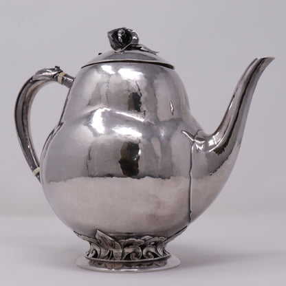 Estate Peer Smed Handwrought Sterling Silver Large Teapot with Jack and the Pulpit Motif