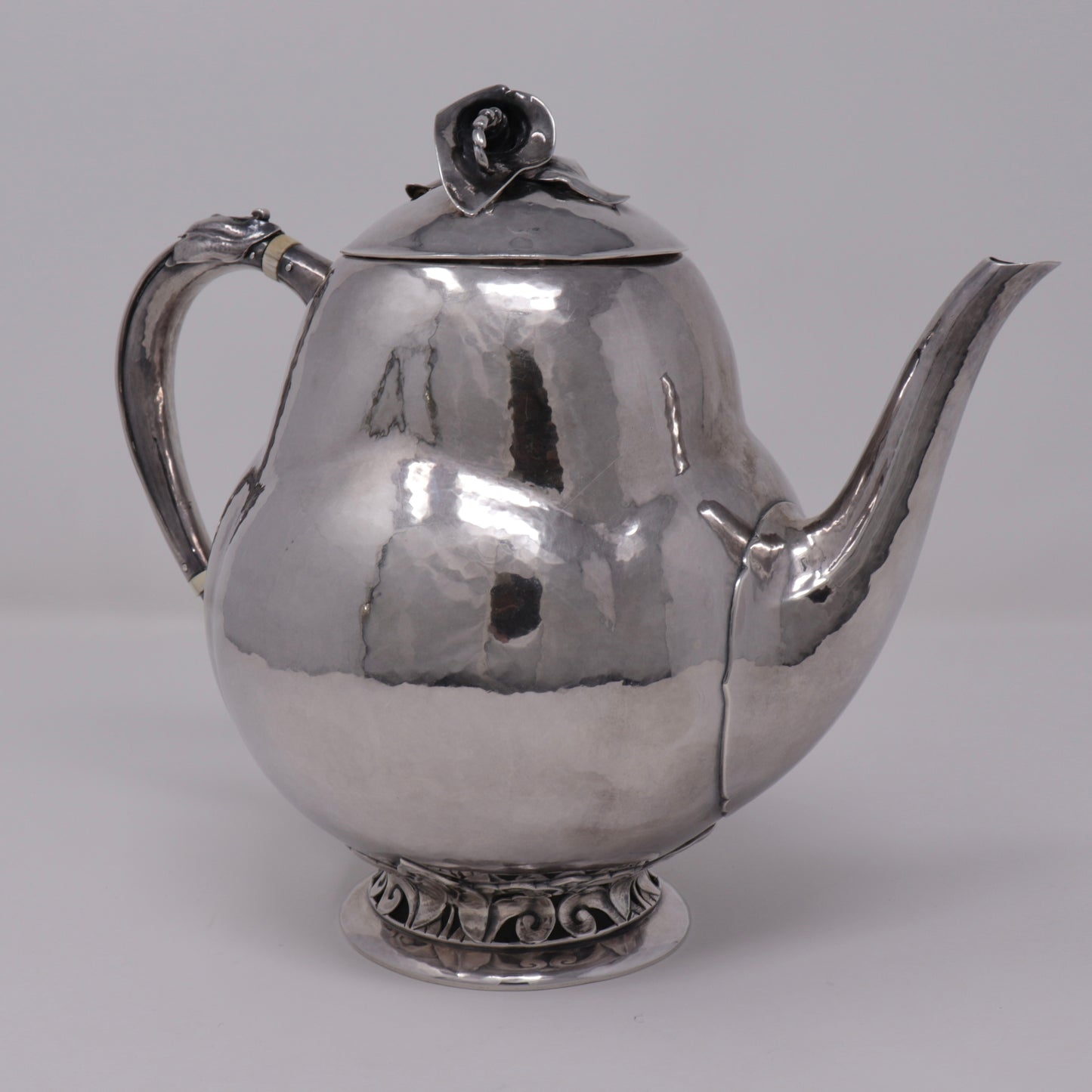 Estate Peer Smed Handwrought Sterling Silver Large Teapot with Jack and the Pulpit Motif