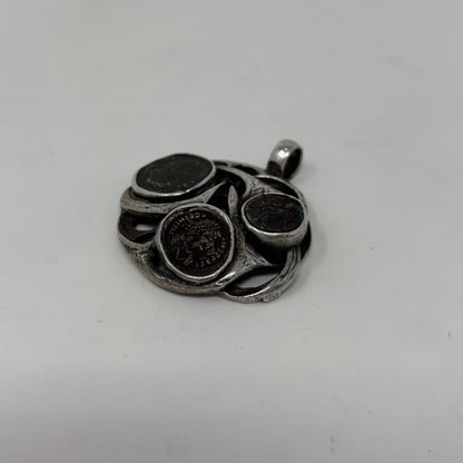 Estate Sterling Silver Brutalist Pendant with Ancient Roman Coins
