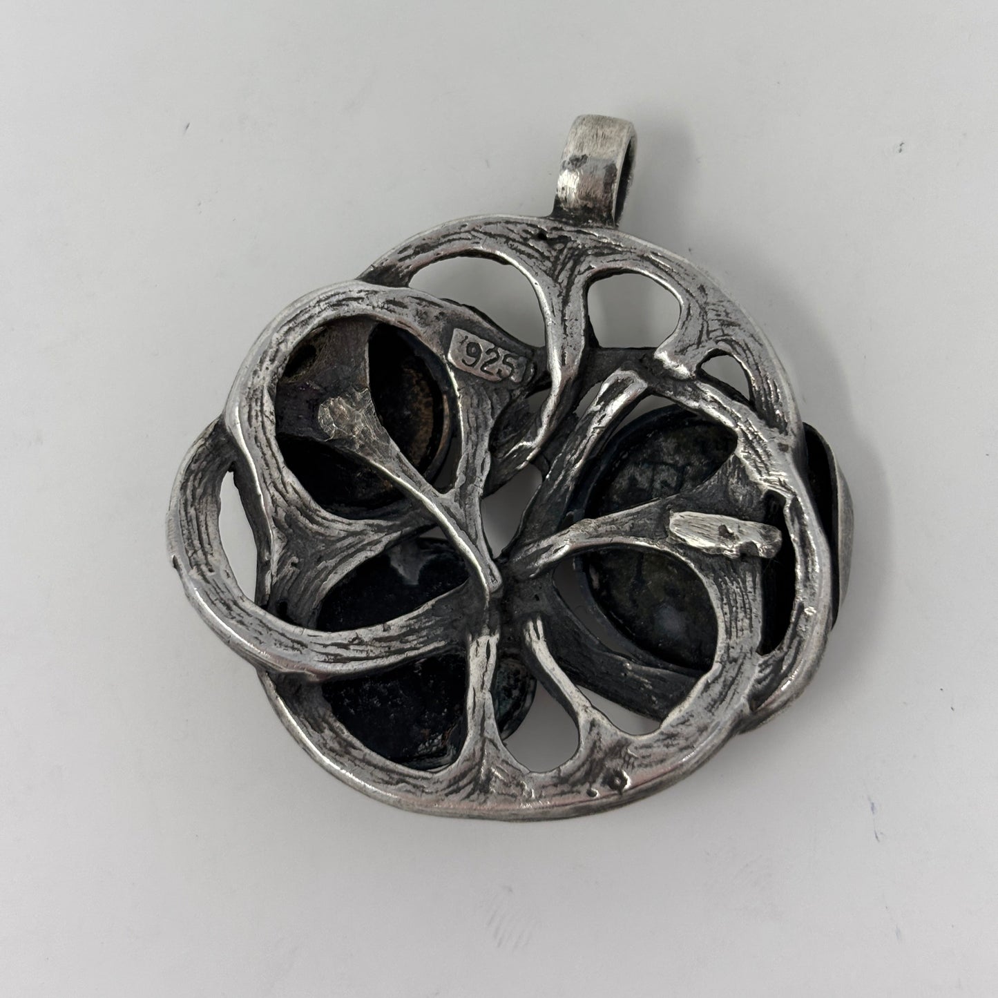 Estate Sterling Silver Brutalist Pendant with Ancient Roman Coins