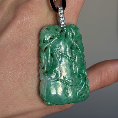 Estate Carved Jadeite Pendant with Platinum and Diamond Bale