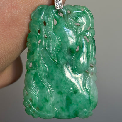 Estate Carved Jadeite Pendant with Platinum and Diamond Bale