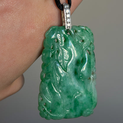 Estate Carved Jadeite Pendant with Platinum and Diamond Bale