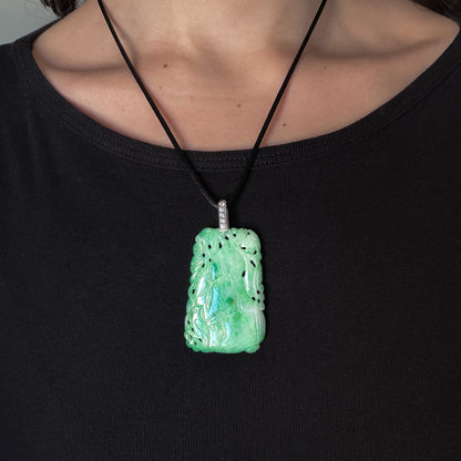 Estate Carved Jadeite Pendant with Platinum and Diamond Bale