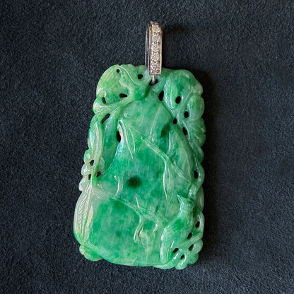 Estate Carved Jadeite Pendant with Platinum and Diamond Bale