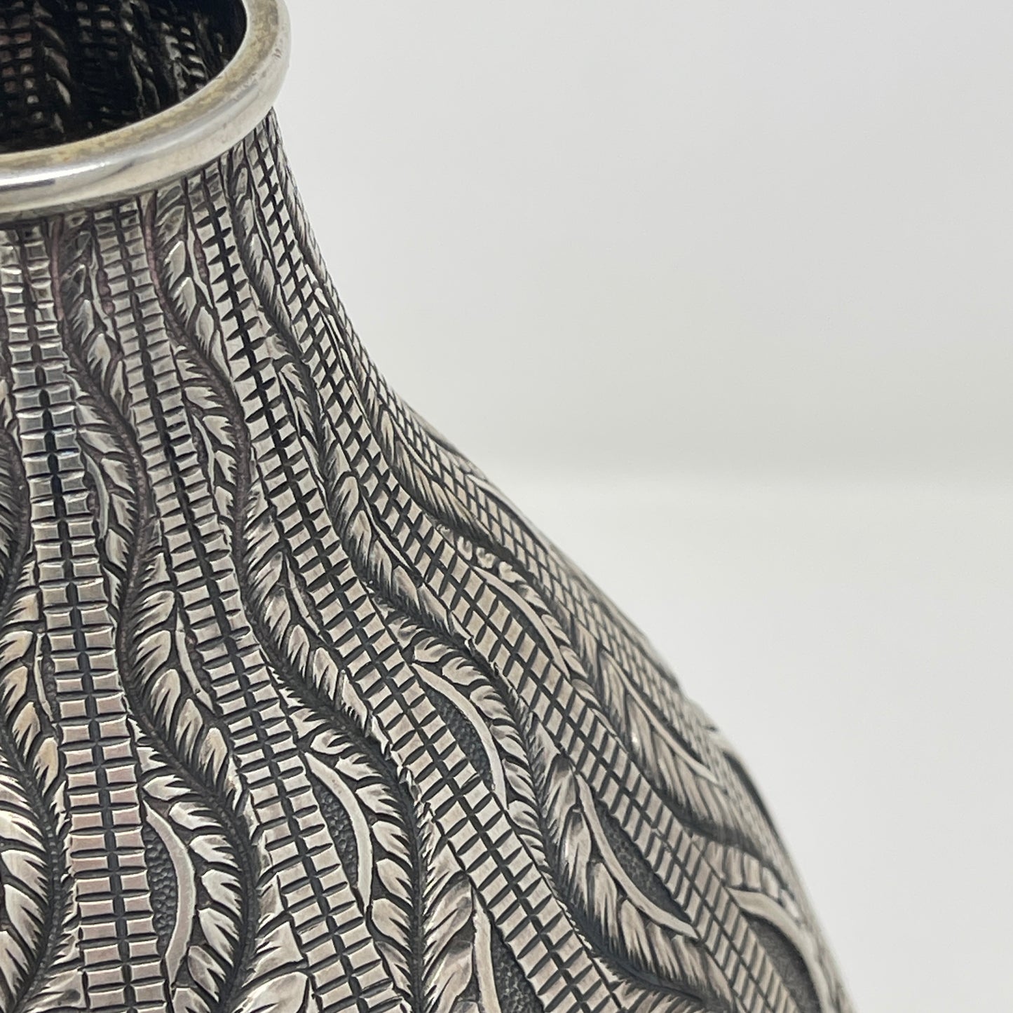 Estate 833 SIlver Portuguese Vase with Art Deco Relief