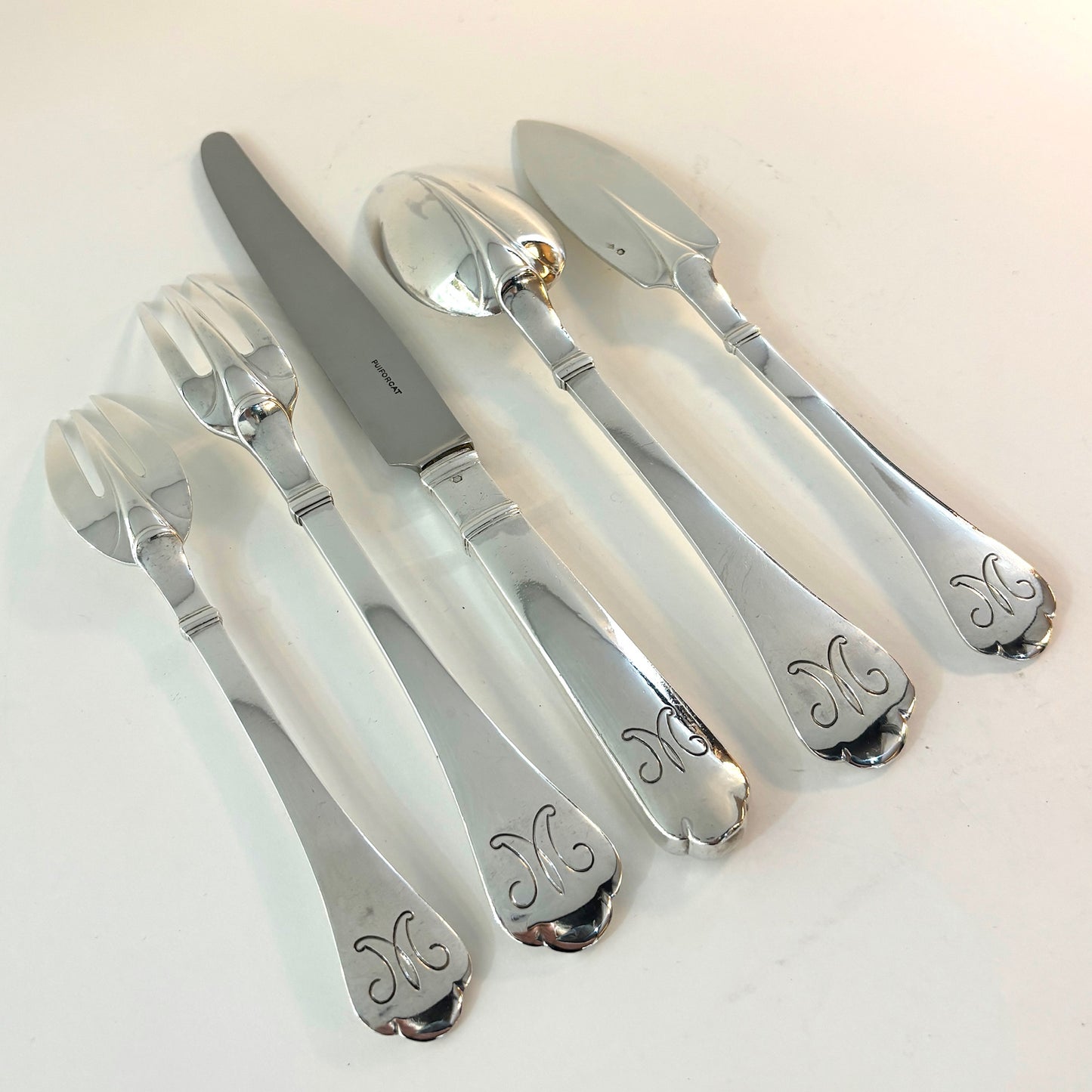 Estate Puiforcat Sterling Silver Flatware 5 Piece Place Setting in the "Cardinal" Pattern Service of 8 (40 Pieces)