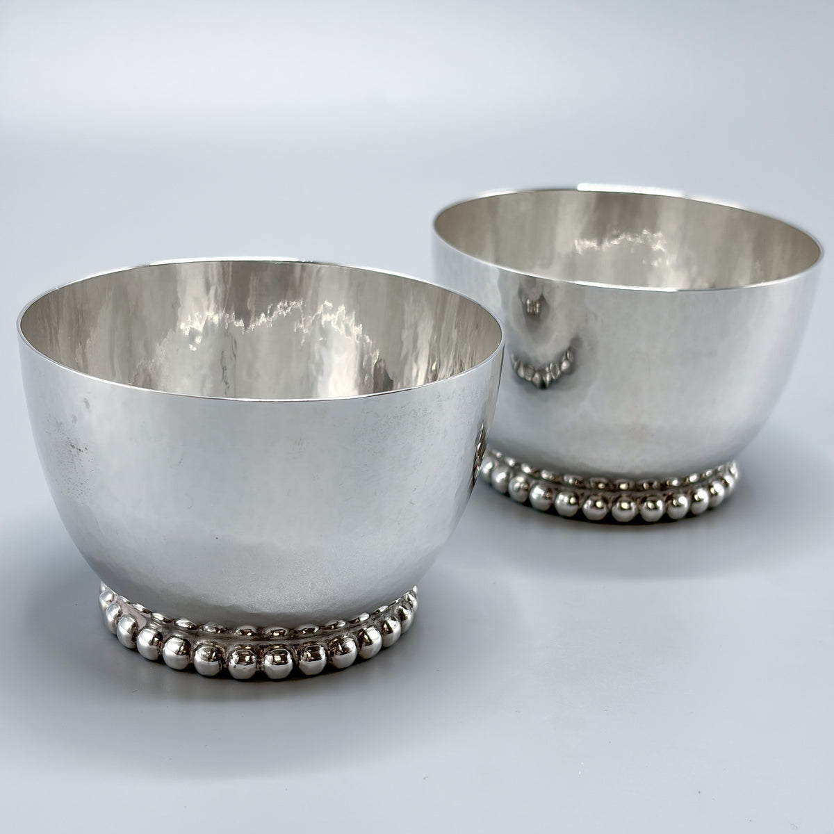 Estate Hand Wrought Sterling Silver Punch Bowl Set with Blue Enamel By Old Newbury Crafters