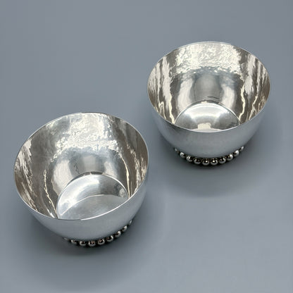Estate Hand Wrought Sterling Silver Punch Bowl Set with Blue Enamel By Old Newbury Crafters