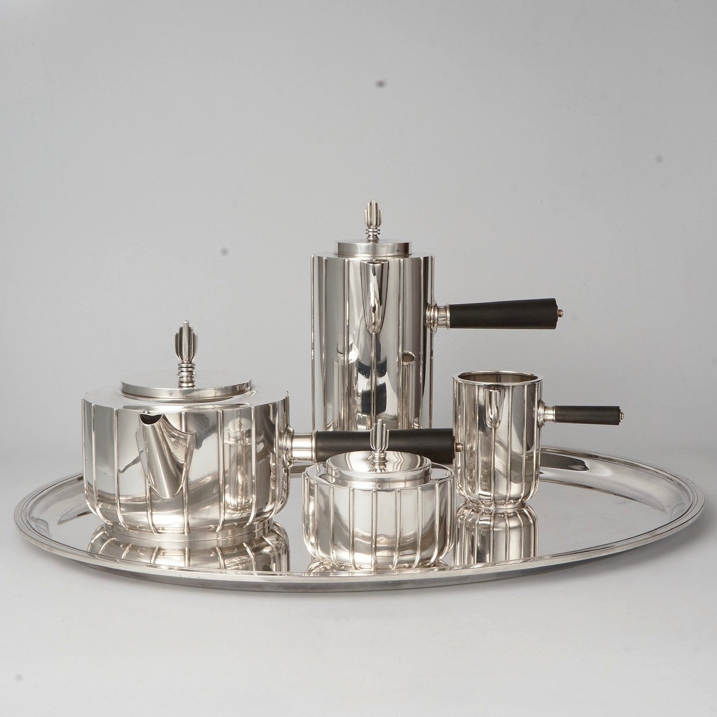 Estate Rare Georg Jensen Sterling Silver 4 Piece Coffee Set on Tray by Sigvard Bernadotte