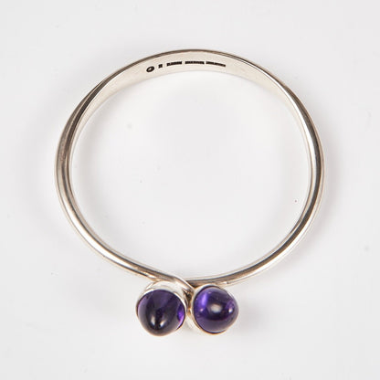 Estate Bent Knudsen Sterling Silver Bangle with Amethyst Bullet Cabuchon