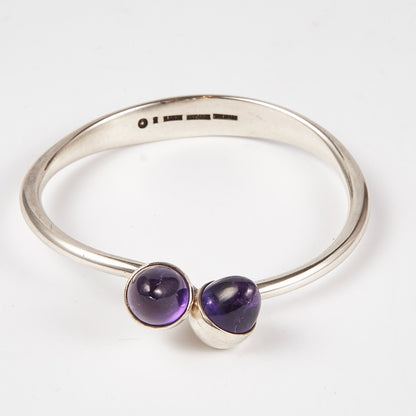 Estate Bent Knudsen Sterling Silver Bangle with Amethyst Bullet Cabuchon