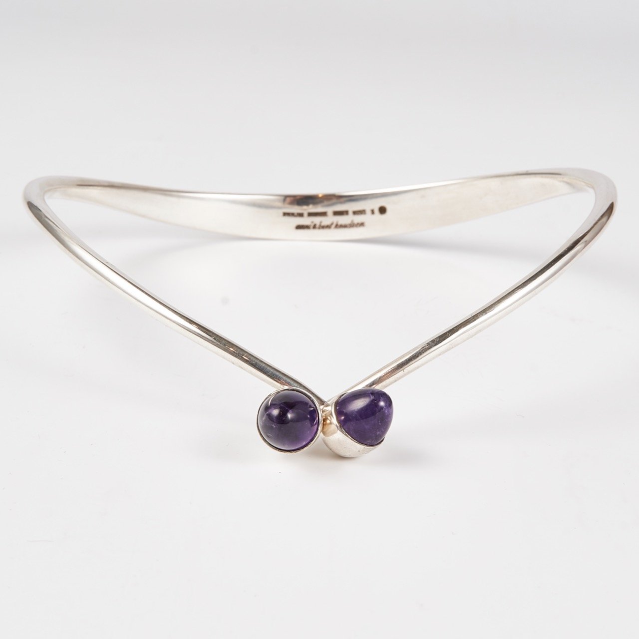 Estate Bent Knudsen Sterling Silver Neck Ring with Amethyst Bullet Cabuchon