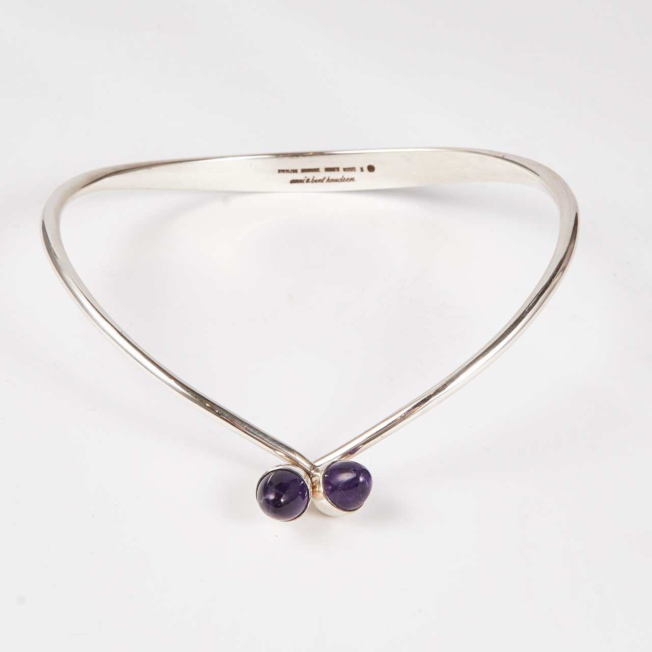 Estate Bent Knudsen Sterling Silver Neck Ring with Amethyst Bullet Cabuchon