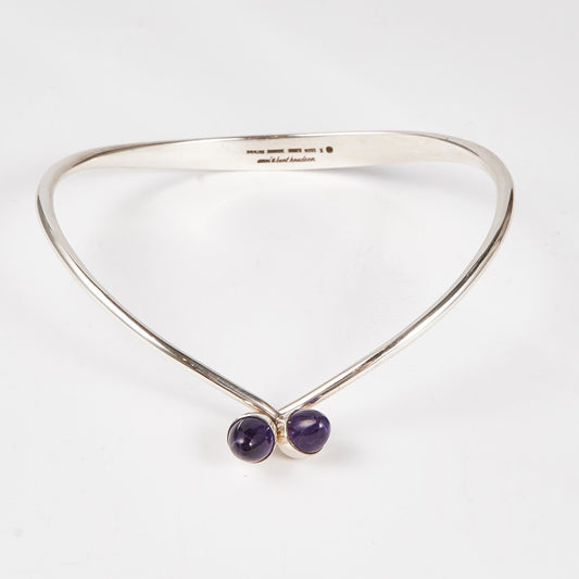 Bent Knudsen Sterling Silver Neck Ring with Amethyst Bullet Cabuchon