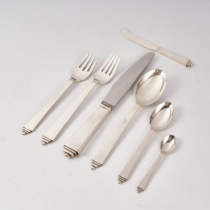 Estate Georg Jensen Sterling Silver Flatware in the "Pyramid" Pattern Service of 12 (84 Pieces)