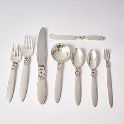 Estate Georg Jensen Sterling Silver Flatware in the “Cactus” Pattern Service for 12 with Serving Pieces by Gundorph Albertus (100 Pieces)