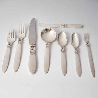 Estate Georg Jensen Sterling Silver Flatware in the “Cactus” Pattern Service for 12 with Serving Pieces by Gundorph Albertus (100 Pieces)