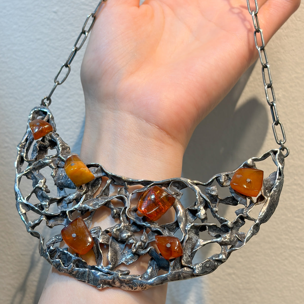 Estate Brutalist Crescent Necklace attributed to Rachel Gera