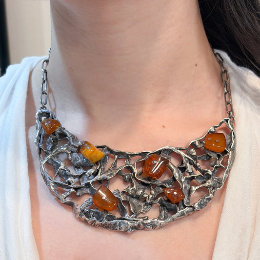 Estate Brutalist Crescent Necklace attributed to Rachel Gera