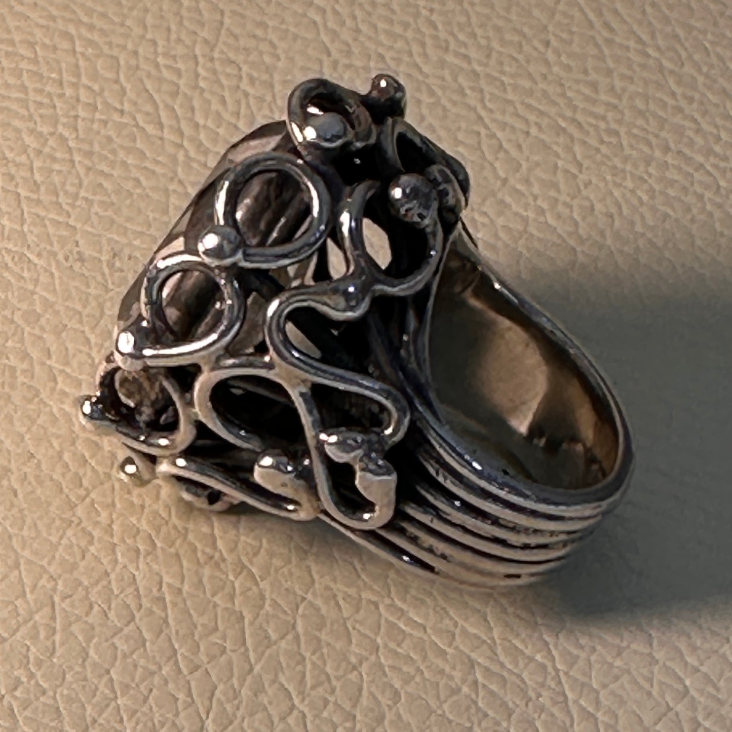 Estate Sterling Silver Brutalist Ring with Light Smoky Quartz by Rachel Gera