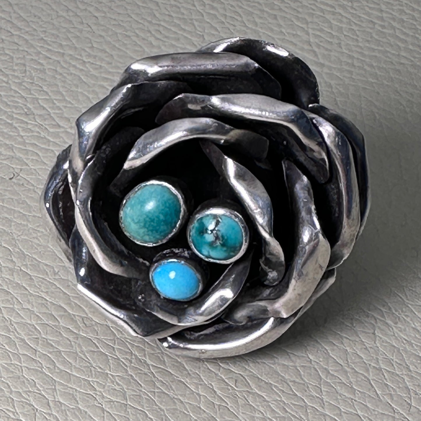 Estate Sterling Silver Turquoise Rose Ring by Rachel Gera