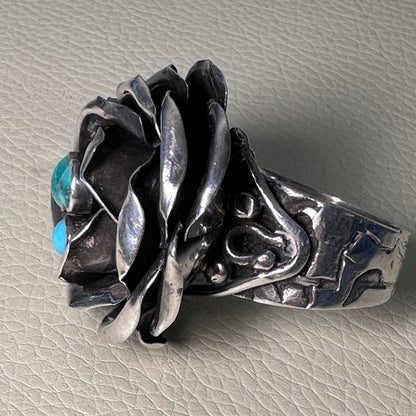 Estate Sterling Silver Turquoise Rose Ring by Rachel Gera