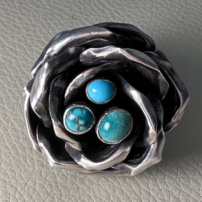 Estate Sterling Silver Turquoise Rose Ring by Rachel Gera