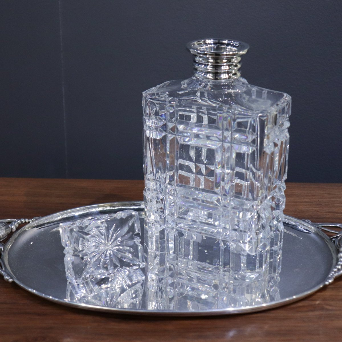 Ralph Lauren "Glen Plaid" Chrystal & Silver Plated Decanter