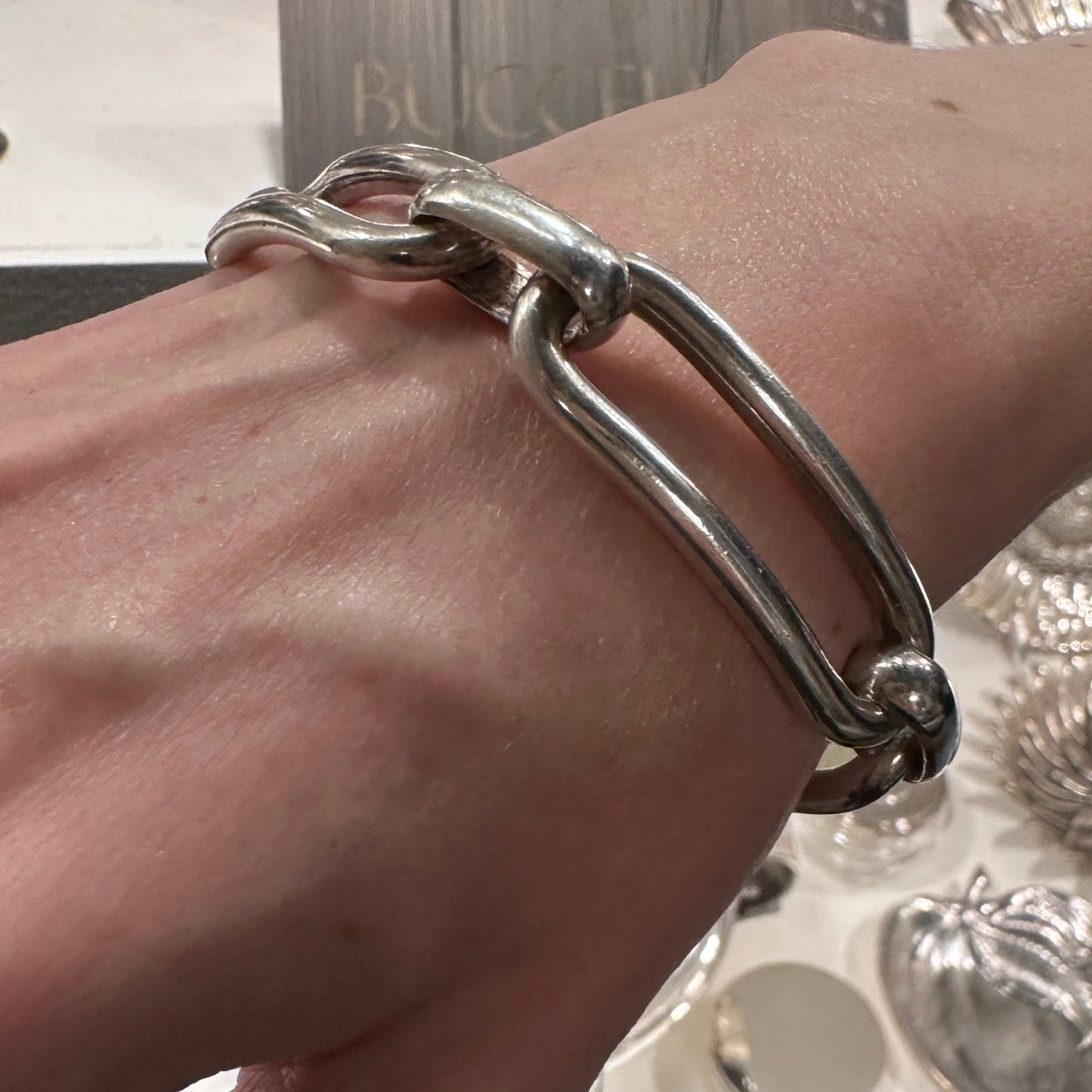 Estate Sterling Silver French Oblong-Link Bracelet