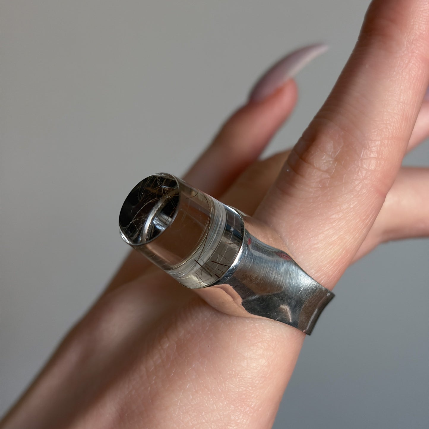 Estate Georg Jensen Sterling Silver and Rutilated Quartz Ring by Vivianna Torun No 151