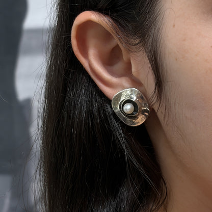 Estate Sterling Silver Ronald Hayes Pearson Pearl Earrings