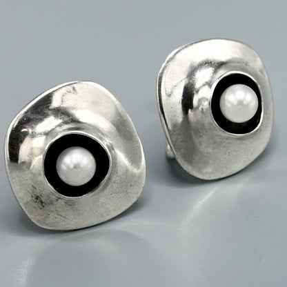 Estate Sterling Silver Ronald Hayes Pearson Pearl Earrings