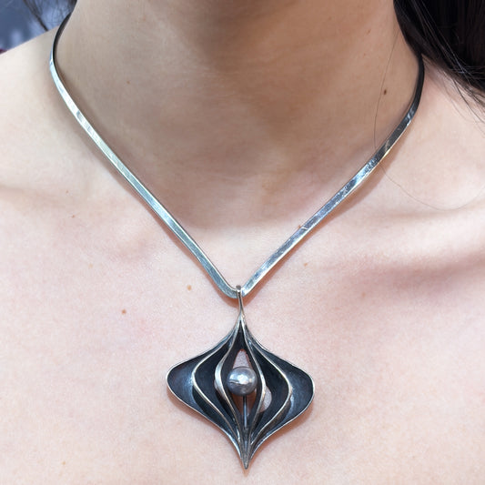 Estate Sterling Silver Ronald Hayes Pearson Tahitian Pearl Pendant