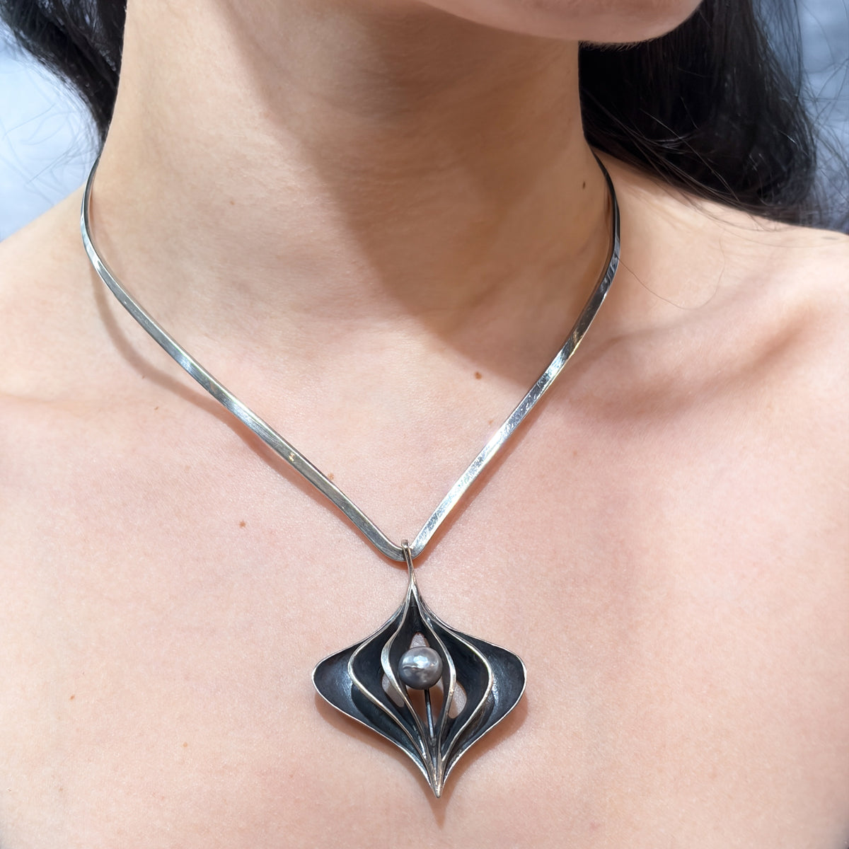 Estate Sterling Silver Ronald Hayes Pearson Tahitian Pearl Pendant