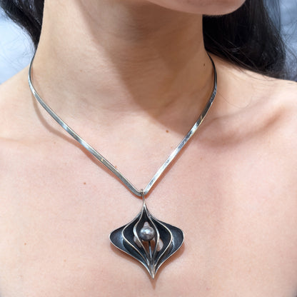 Estate Sterling Silver Ronald Hayes Pearson Tahitian Pearl Pendant