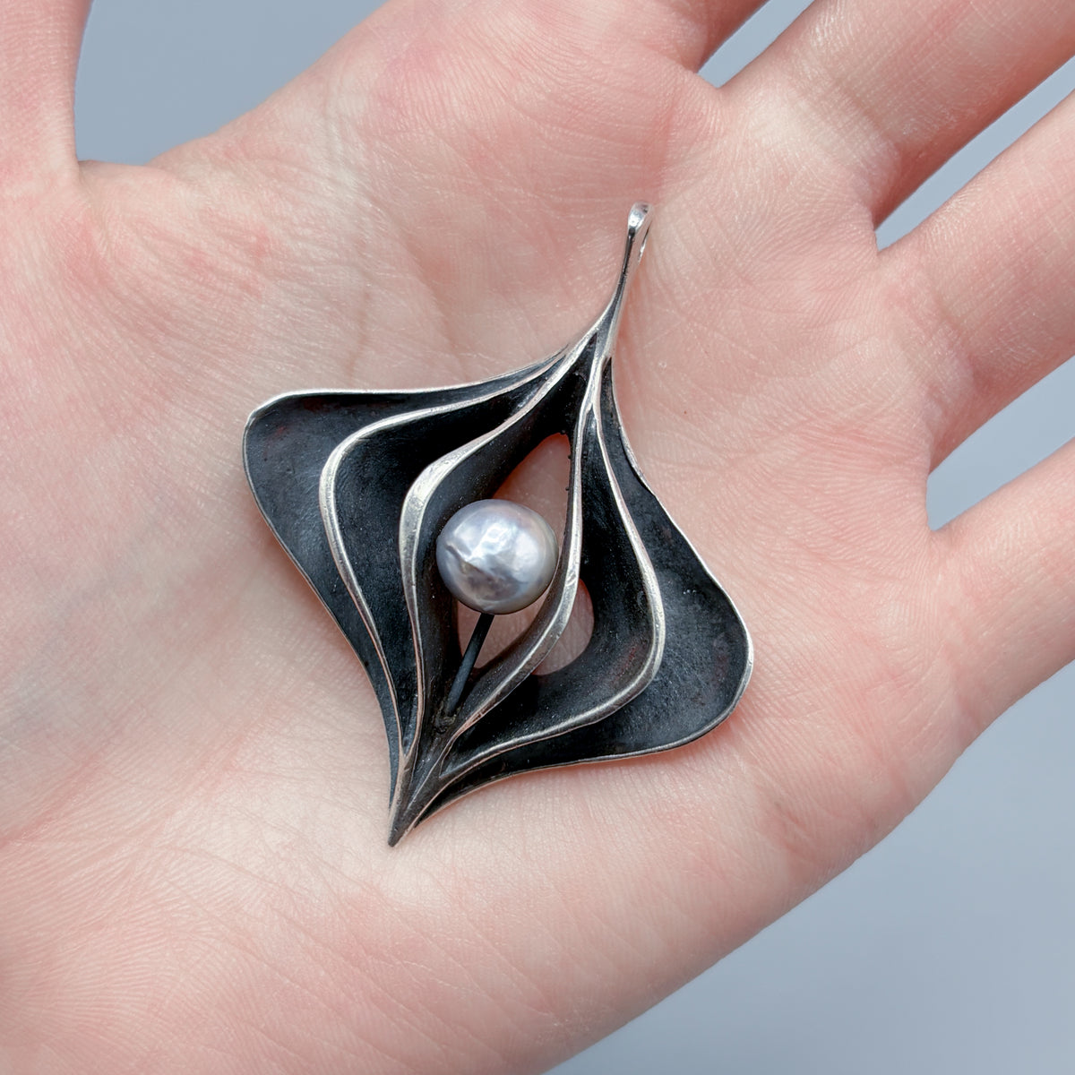 Estate Sterling Silver Ronald Hayes Pearson Tahitian Pearl Pendant