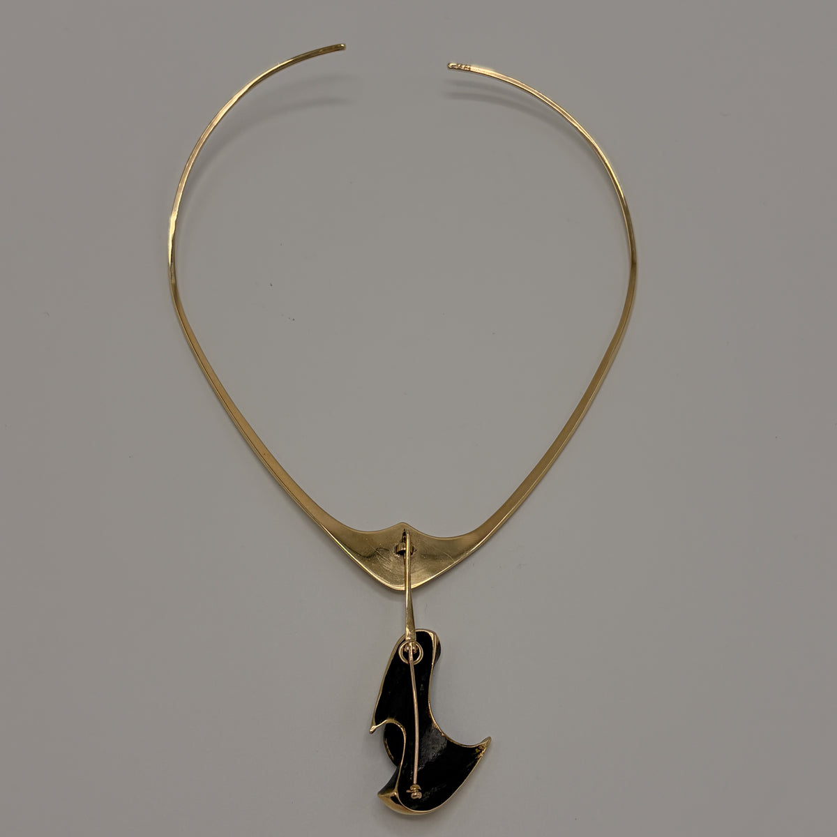 Estate 14k Ronald Hayes Pearson Pointed Neck Ring Necklace with 14k Black Opal Pendant